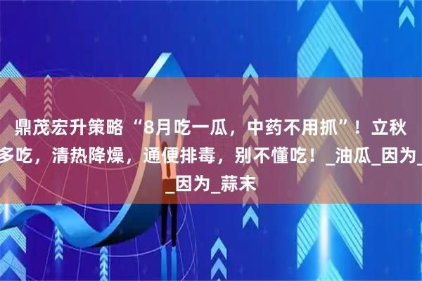 鼎茂宏升策略 “8月吃一瓜，中药不用抓”！立秋前后多吃，清热降燥，通便排毒，别不懂吃！_油瓜_因为_蒜末